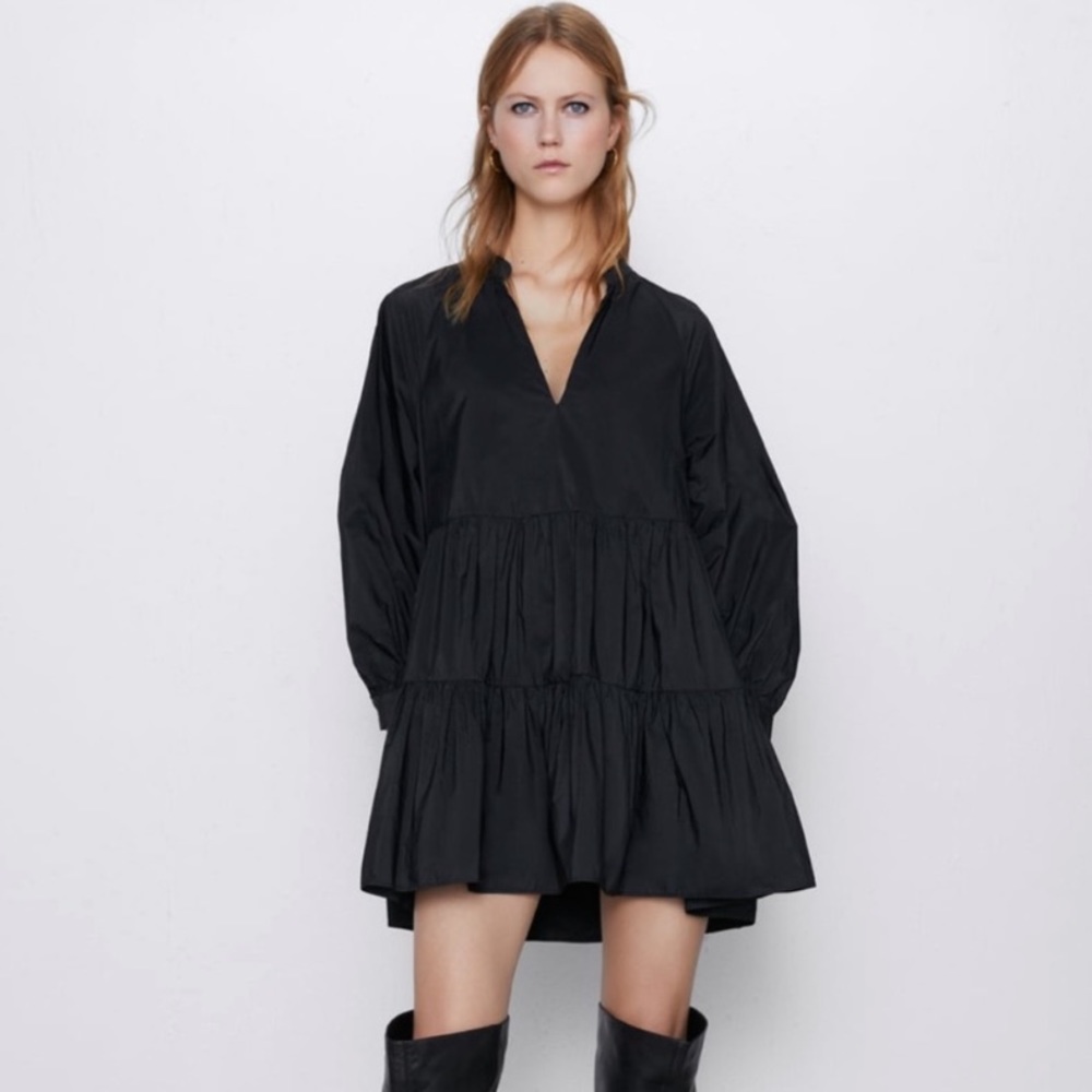 Zara Taffeta Mini Dress in Black